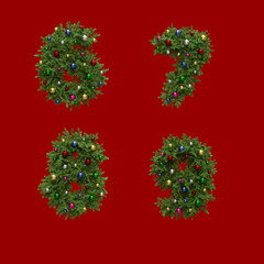 Christmas wreath-style alphabet - digits 3-5