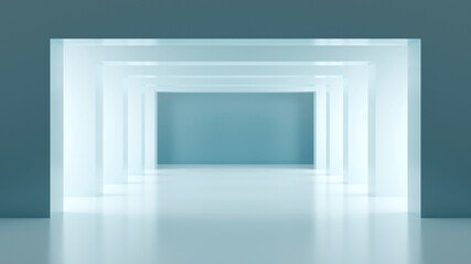 Three dimensional render of turquoise colored corridor