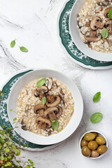 mushroom risotto with onions, garlic and parmesan