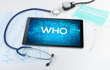 Close-up view of a tablet pc with medical abbreviation
