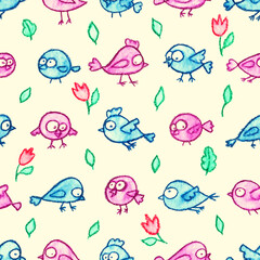 Cute little birds seamless pattern