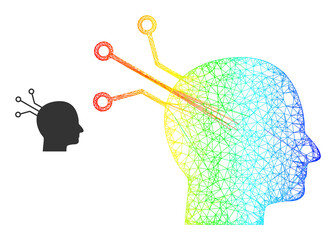 Network brain link model illustration with spectrum gradient. Colored frame network brain link icon. Flat frame created from brain link icon and crossed lines.