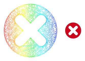 Fototapeta premium Net mesh cancel frame illustration with rainbow gradient. Colorful frame net cancel icon. Flat carcass created from cancel icon and crossing lines.