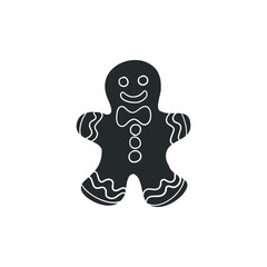 Gingerbread Man Icon Silhouette Illustration. Cookie Christmas Dessert Vector Graphic Pictogram Symbol Clip Art. Doodle Sketch Black Sign.