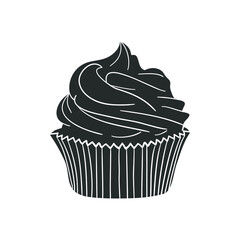 Muffin Icon Silhouette Illustration. Cupcake Dessert Vector Graphic Pictogram Symbol Clip Art. Doodle Sketch Black Sign.