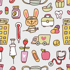 seamless pattern medical with doodle style