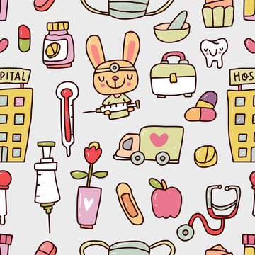 Seamless Pattern Medical With Doodle Style