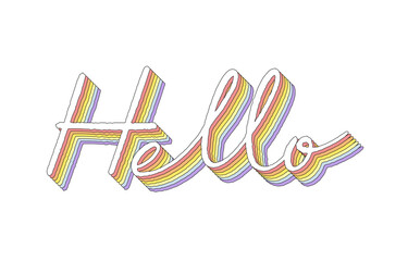 Hello hand lettering 3d isometric effect with rainbow patterns