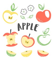 Set of 3 apples hand painted with ink brush