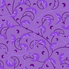 Fototapeta na wymiar Vector leaf seamless pattern modern minimal style. Simple nature leaves wallpaper. Purple color vintage background for fabric, textile or paper artwork.