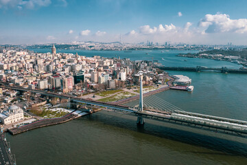 Turkey, Istanbul, Aerial view of Golden Horn Metro Bridge