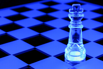 Glass Chess Board With Black Light and King