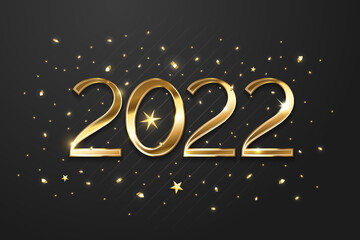 Obraz na płótnie Canvas Happy New Year 2022 golden logo text design. Vector illustration concept for background, brochure design template, greeting card, party invitation, website banner, social media banner