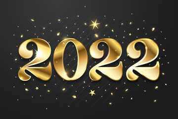 Happy New Year 2022 golden logo text design. Vector illustration concept for background, brochure design template, greeting card, party invitation, website banner, social media banner