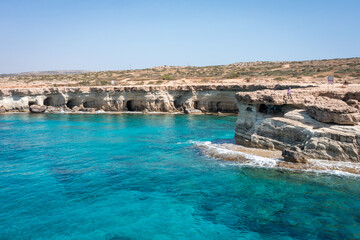Aerial view panorama of Sea Caves, Cape Greko, Agia Napa, Cyprus, Europe