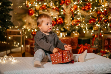 A little boy in a beautiful New Year's photo studio.