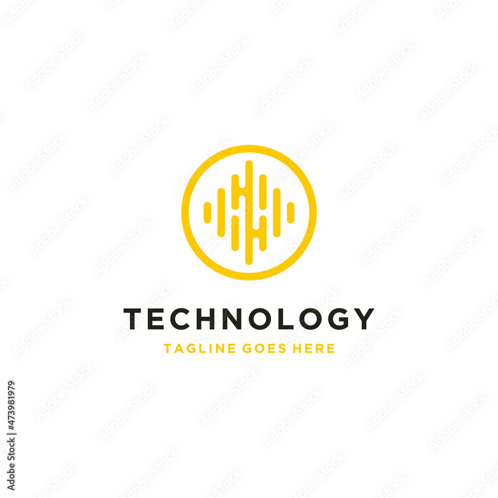 Fototapete geometric circle shape and abstract initial letter h with simple line art for modern network technol