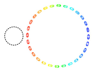 Net dashed circle area carcass icon with spectral gradient. Bright carcass net dashed circle area icon. Flat framework created from dashed circle area symbol and crossed lines.