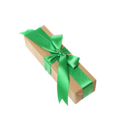 Gift box with green bow isolated on white