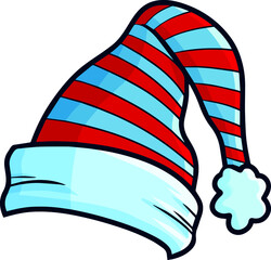 Funny red blue stripes elf hat in cartoon style