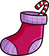 Funny christmas sock filled with candy in cartoon style