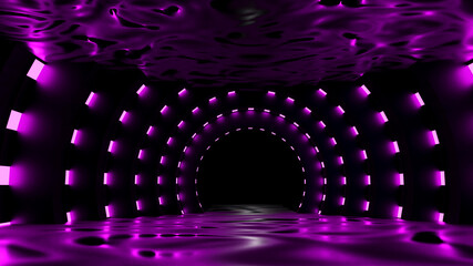 3D rendering of an neon tunnel overlaying