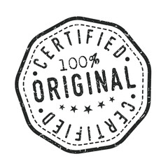 100% Certified Original Stamp Design Vector Art Seal. Official Badge Illustration Icon.