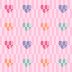 A collection of seamless patterns hearts in pastel vintage tones designed in doodle style for wrapping paper, fabric patterns, pillow patterns,  card, digital paper, background, valentines decoration 