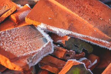 fragments of the destroyed roof after the first frost