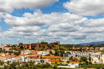 Fototapeta na wymiar Silves cityscape with Moorish castle and cathedral in Algarve, Portugal