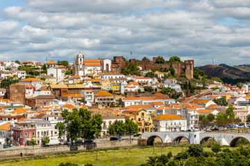 Naklejka premium Silves cityscape with Moorish castle and cathedral in Algarve, Portugal