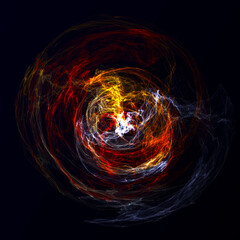 Fractal energy flow. Space energy burst concept. Particles of atoms and electrons. 3D rendering.