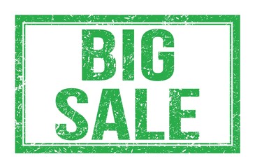 BIG SALE, words on green rectangle stamp sign