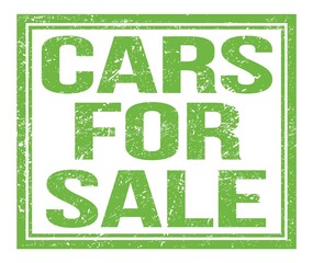 CARS FOR SALE, text on green grungy stamp sign