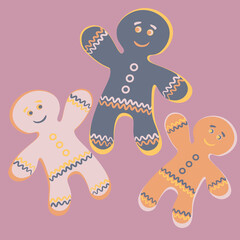 Illustration a square background - a gingerbread man, a festive curly cookie. Design element