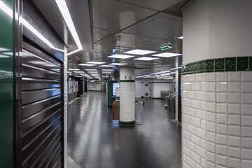 Interior of an underground metro station entrance in urban Paris France