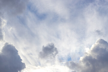 The sky is covered with white clouds. Air background, place for text