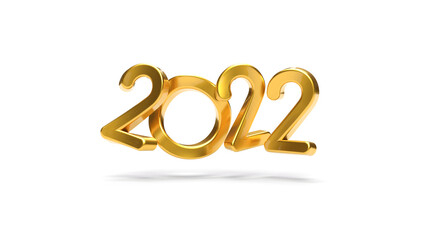 Greeting card for the year 2022 with golden number on white background