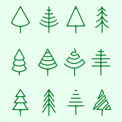 set of pines tree logo line art simple icon isolated vector illustration template graphic design. bundle collection of various minimalist shape pine symbol of nature