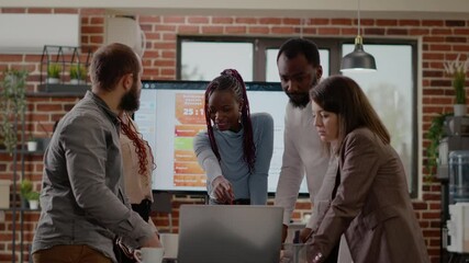 Business people joining hands in unity after big project win, celerbating success and achievement. Diverse colleagues feeling satisfied about successful teamwork, expressing satisfaction.