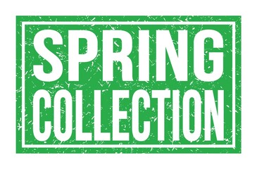 SPRING COLLECTION, words on green rectangle stamp sign