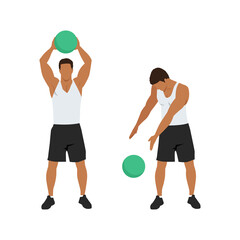 Medicine ball. Alternating side slams exercise. Flat vector illustration isolated on white background. workout character set