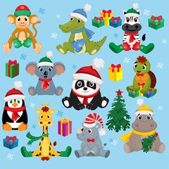 Cute Christmas Jungle Animals Vector Set