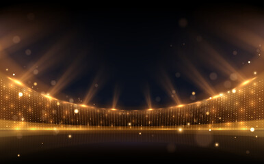 Golden stadium lights with rays - obrazy, fototapety, plakaty