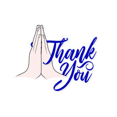  Conceptual Typography of Thank You. Unique Creative Template Design of Thank You. Folded Hand Illustration.