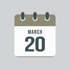 Icon day date 20 March, template calendar page