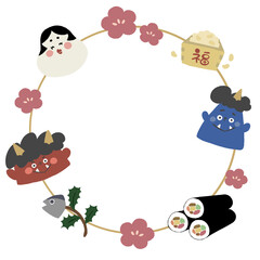 節分手描きイラストフレーム　背景あり