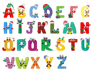 Cute Christmas Alphabet with faces and emotions