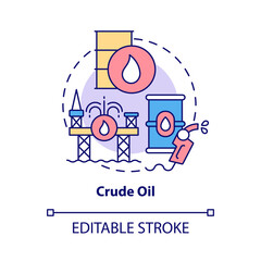 Fototapeta premium Crude oil concept icon. Fossil fuel. Nonrenewable energy sources abstract idea thin line illustration. Isolated outline drawing. Editable stroke. Roboto-Medium, Myriad Pro-Bold fonts used