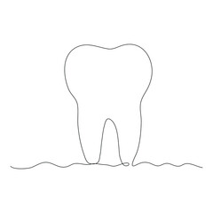 Tooth. Dentist logo. One single line drawing isolated on white background. Beautiful hand-drawn design vector illustration
